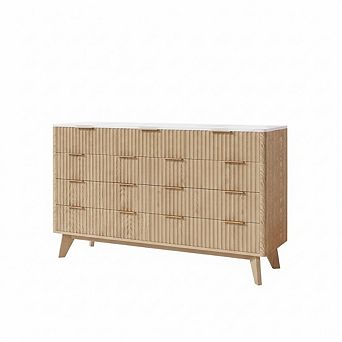 54" Wide 9 Drawer Dresser,Wooden Chest of Drawers with Fluted Wave Pattern for Bedroom, Living Room