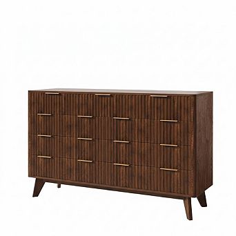 54" Wide 9 Drawer Dresser,Wooden Chest of Drawers with Fluted Wave Pattern for Bedroom, Living Room