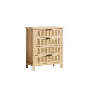 35.4" Tall Fluted 4-Drawer Dresser for Bedroom, Metal Handle Chest of Drawers for Closet
