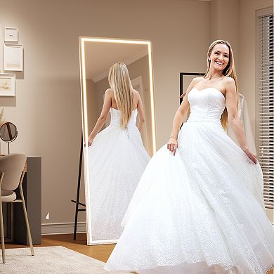 Contemporary Frameless Full Length LED Mirror, 71"x28" Freestanding or Wall-Mounted