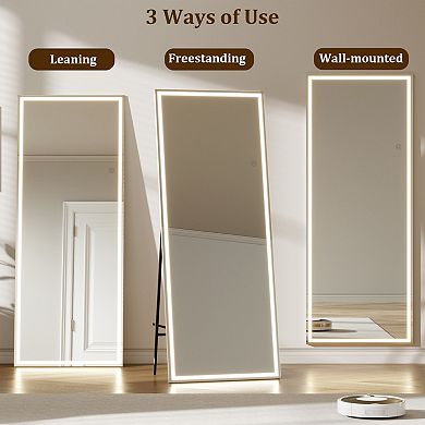 Contemporary Frameless Full Length LED Mirror, 71"x28" Freestanding or Wall-Mounted