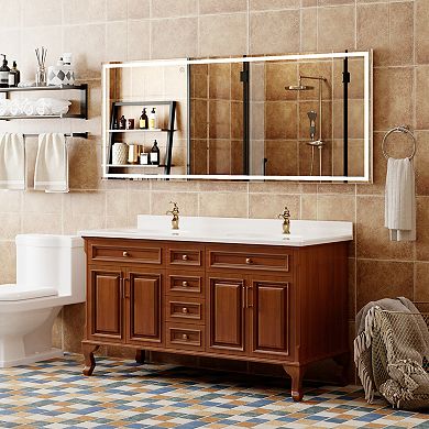 Contemporary Frameless Full Length LED Mirror, 71"x28" Freestanding or Wall-Mounted