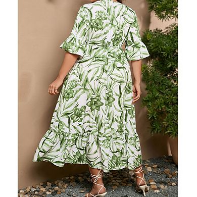 Women's Plus Size Maxi Dress Flared Sleeve Flowy Summer Dress