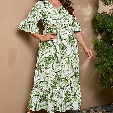 Women's Plus Size Maxi Dress Flared Sleeve Flowy Summer Dress