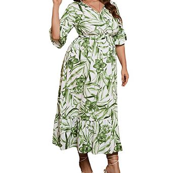 Women's Plus Size Maxi Dress Flared Sleeve Flowy Summer Dress