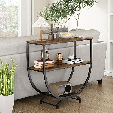 Industrial-style three-tier storage console table, rustic style