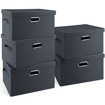 Heavy-Duty Foldable Storage Bins with Lids - 5 Pack