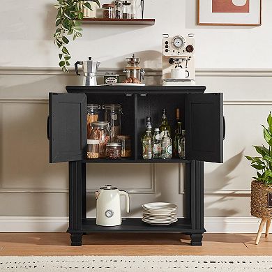 Farmhouse Coffee Bar Cabinet with Double-Door & Open Shelf