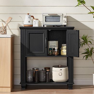 Farmhouse Coffee Bar Cabinet with Double-Door & Open Shelf