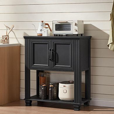 Farmhouse Coffee Bar Cabinet with Double-Door & Open Shelf