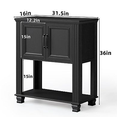 Farmhouse Coffee Bar Cabinet with Double-Door & Open Shelf