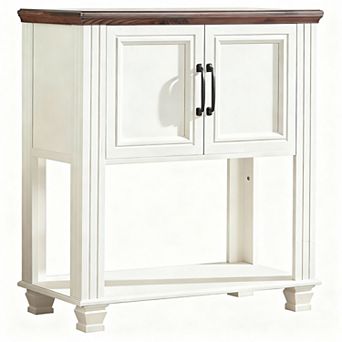 Farmhouse Coffee Bar Cabinet with Double-Door & Open Shelf