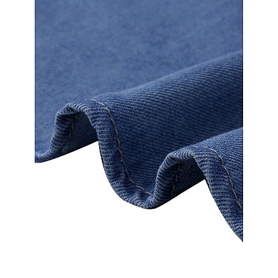 Denim Tank Top for Women's Cute Ruffled Sleeve Collared V Neck Casual Jean Blouse