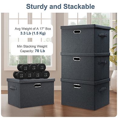 Heavy-duty Foldable Storage Bins with Lids - 3 Pack