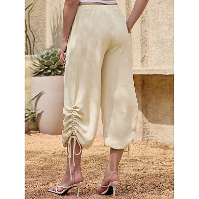 Casual Pants for Women Summer Drawstring Lantern Cropped Wide Leg Pants