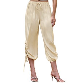 Casual Pants for Women Summer Drawstring Lantern Cropped Wide Leg Pants