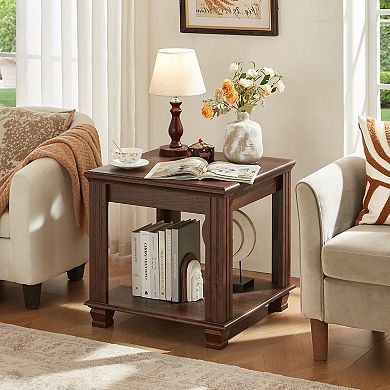Farmhouse-style two-tier storage side table for living room