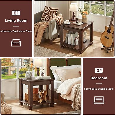 Farmhouse-style two-tier storage side table for living room