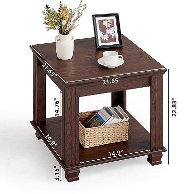 Farmhouse-style two-tier storage side table for living room