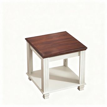 Farmhouse-style two-tier storage side table for living room