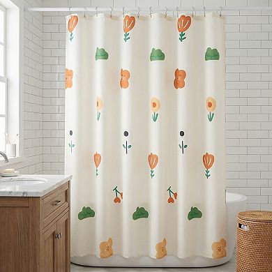 Printed Shower Curtain, Water Resistant Cute Patterns Bathroom Curtain with 12 Hooks, Good Drape