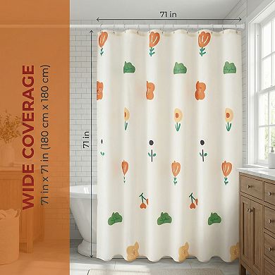 Printed Shower Curtain, Water Resistant Cute Patterns Bathroom Curtain with 12 Hooks, Good Drape