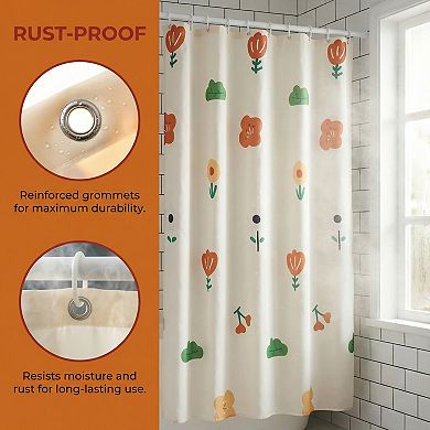 Printed Shower Curtain, Water Resistant Cute Patterns Bathroom Curtain with 12 Hooks, Good Drape