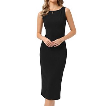 Ribbed Dress for Womens Boat Neck Sleeveless Fitted Bodycon Midi Dresses