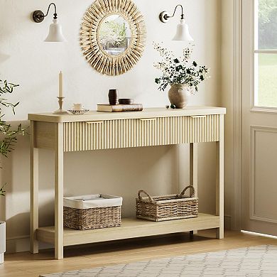 Fluted Console Table with 3 Drawers for Entryway or Living Space