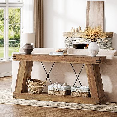 Farmhouse Console Table, 2-Tier Storage, Rustic Design, Sturdy Wood, Easy Assembly