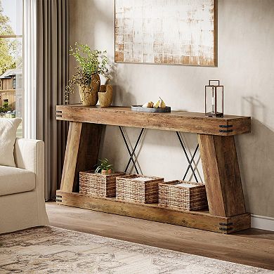 Farmhouse Console Table, 2-Tier Storage, Rustic Design, Sturdy Wood, Easy Assembly