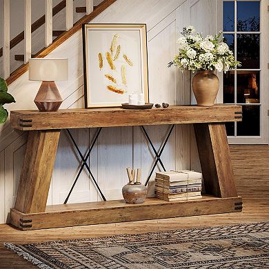 Farmhouse Console Table, 2-Tier Storage, Rustic Design, Sturdy Wood, Easy Assembly