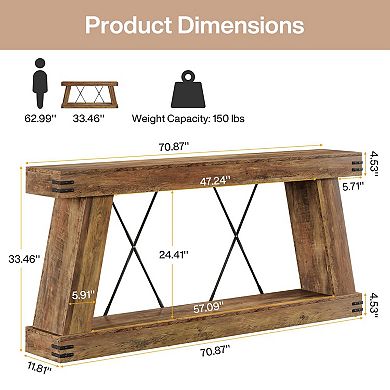 Farmhouse Console Table, 2-Tier Storage, Rustic Design, Sturdy Wood, Easy Assembly