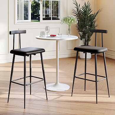 Industrial Bar Stools Set of 2 with PU Leather Cushion for Kitchen and Cafe