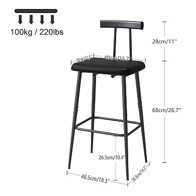 Industrial Bar Stools Set of 2 with PU Leather Cushion for Kitchen and Cafe