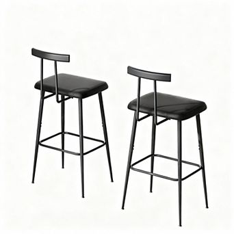 Industrial Bar Stools Set of 2 with PU Leather Cushion for Kitchen and Cafe