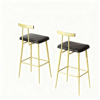 Industrial Bar Stools Set of 2 with PU Leather Cushion for Kitchen and Cafe