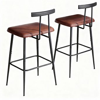 Industrial Bar Stools Set of 2 with PU Leather Cushion for Kitchen and Cafe