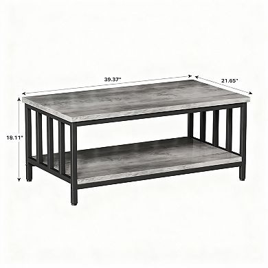 Grey Wash 2-Tier Coffee Table with Metal Frame