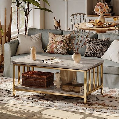 Grey Wash 2-Tier Coffee Table with Metal Frame