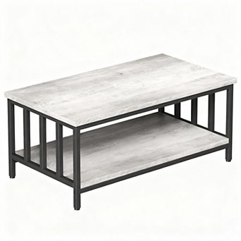 Grey Wash 2 tier Coffee Table with Metal Frame