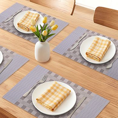Rectangle Placemats Set of 6 Grid Plastic Placemats for Table Decor Washable Table Mat 17.7x11.8inch