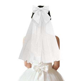Double Layer Plain Tulle Large Bow Hair Clip Wedding Veil White 1 pc