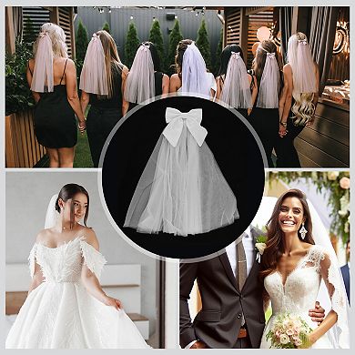 Double Layer Plain Tulle Large Bow Hair Clip Wedding Veil White 1 Pc