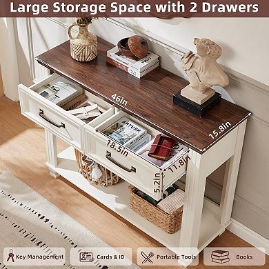 Farmhouse Console Table 2-Tier Storage Rustic Wood Vintage Decor