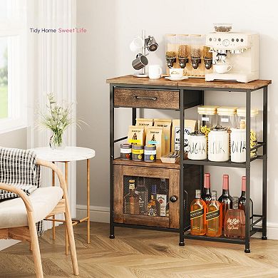 Farmhouse Coffee Bar Cabinet - Multi-Use, Space-Saving, Rustic Design
