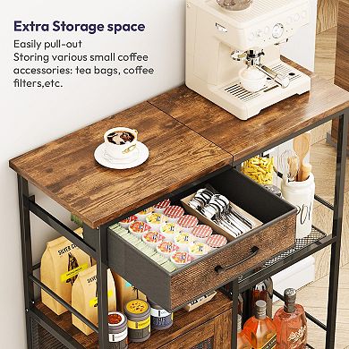 Farmhouse Coffee Bar Cabinet - Multi-Use, Space-Saving, Rustic Design