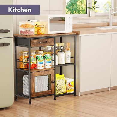 Farmhouse Coffee Bar Cabinet - Multi-Use, Space-Saving, Rustic Design