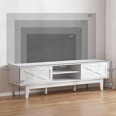 Farmhouse TV Stand with Sliding Barn Doors: 65" TV, Storage, Cable Management
