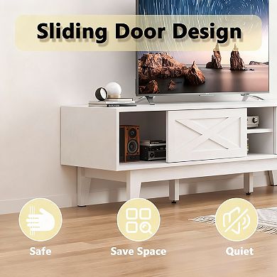 Farmhouse TV Stand with Sliding Barn Doors: 65" TV, Storage, Cable Management